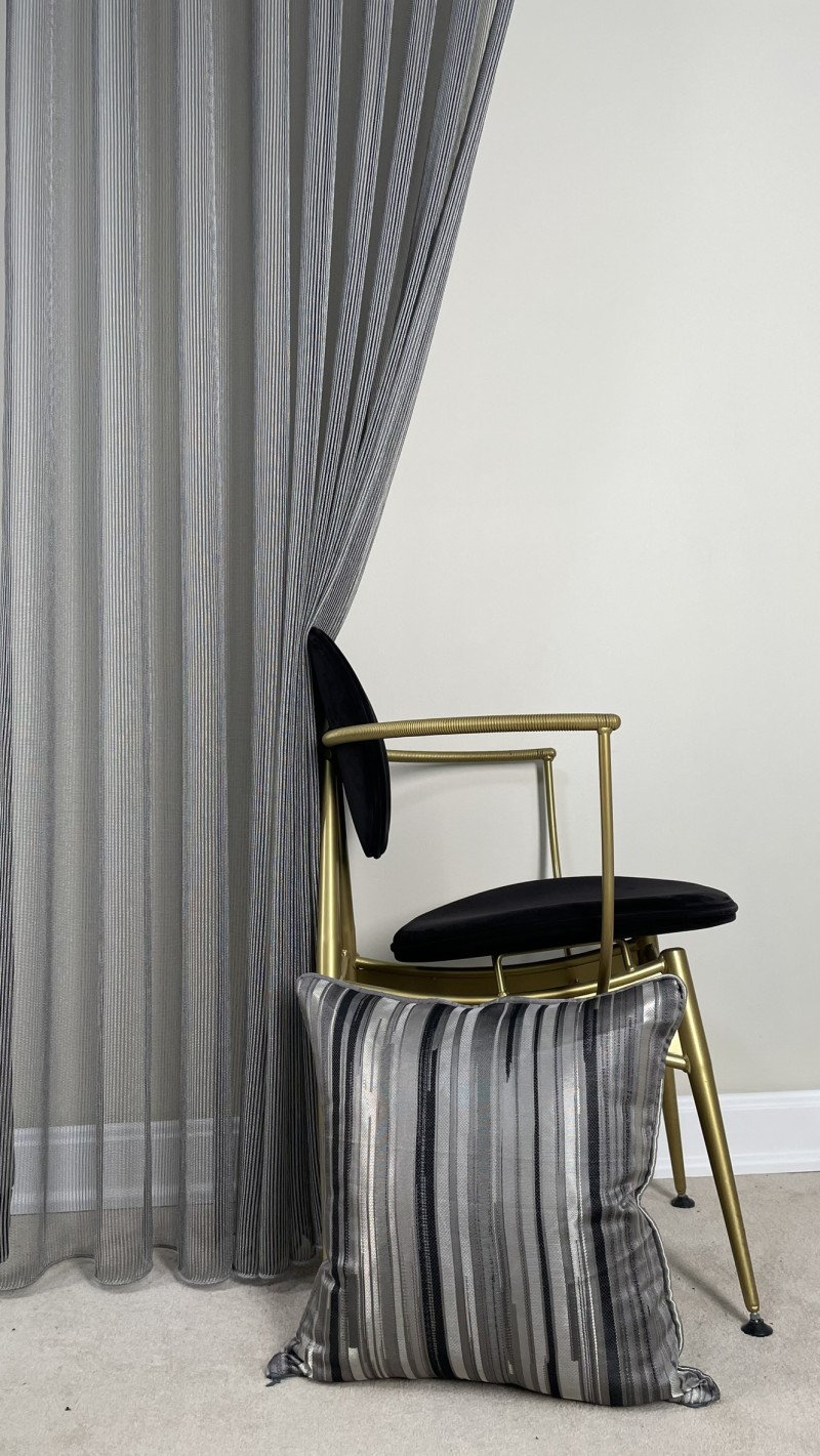 S Pile Çizgili Tül - Dolce Model Siyah Çözgü