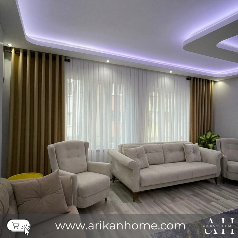 Keten Dokulu Düz Tül - 3'lü Amerikan Pile Dikim