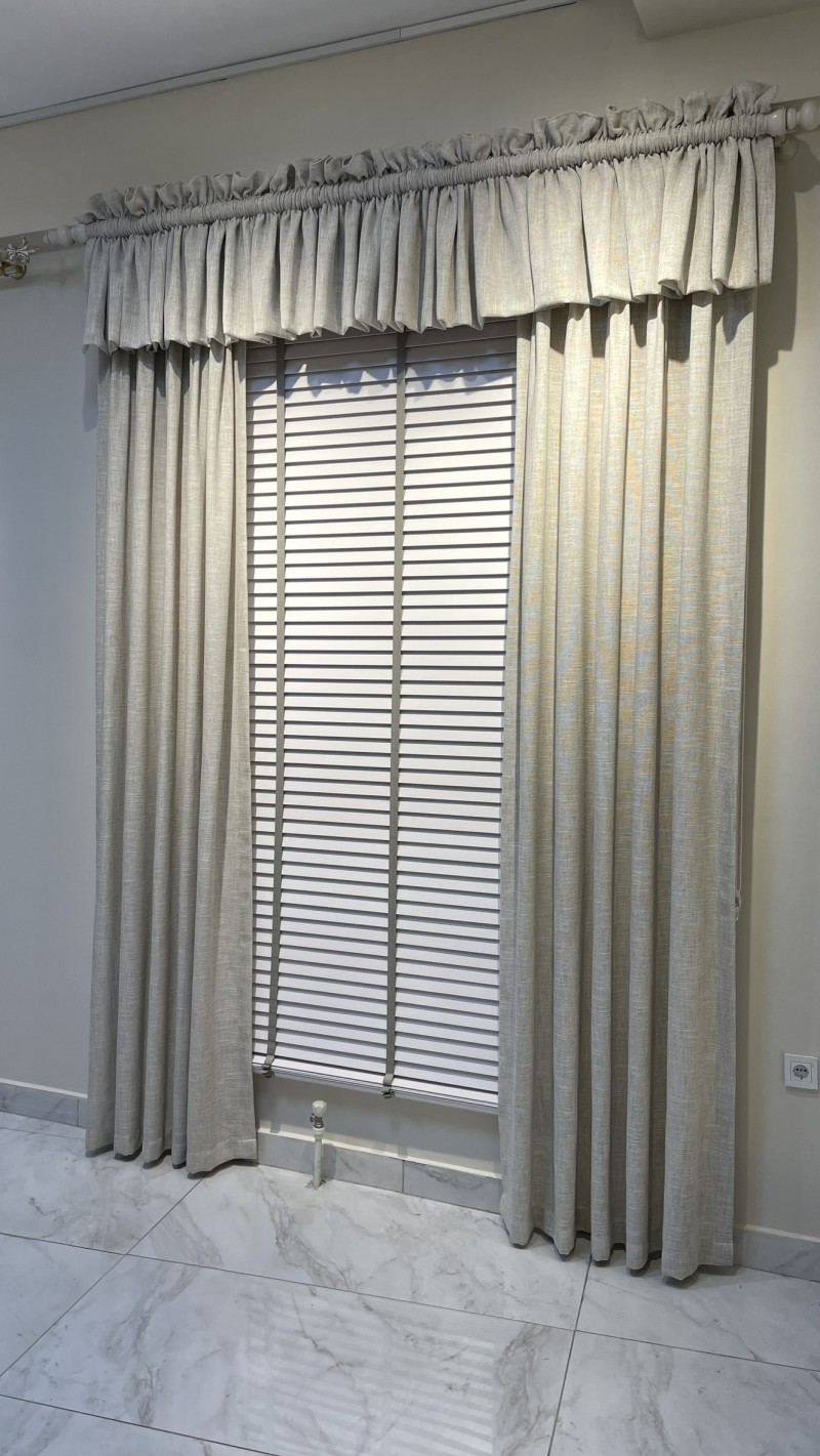 Keten Dokulu Düz Tül - Büzgü Pile Dikim